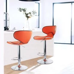 2-Piece Slim Faux Leather Adjustable 41 in. Bar Stool in Orange with Chrome Base by Elama -Elama Sales Store orange elama bar stools 985116242m 31 1000