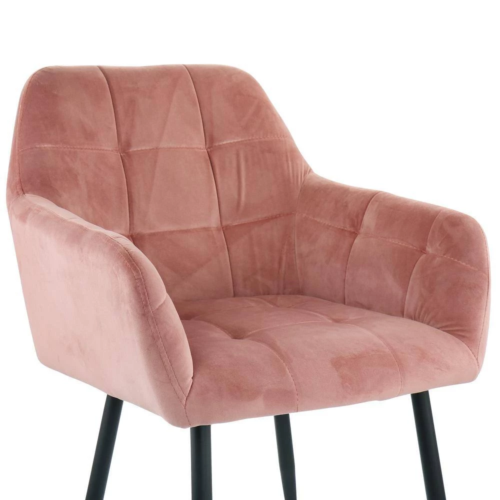 2-Piece Pink Velvet Tufted Chair with Black Metal Legs by Elama 5 2-Piece Pink Velvet Tufted Chair with Black Metal Legs by Elama - Image 5