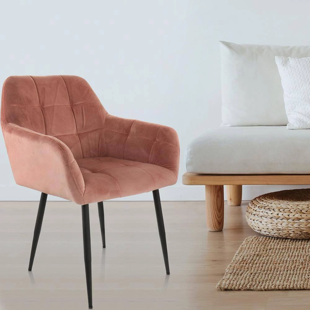 2-Piece Pink Velvet Tufted Chair with Black Metal Legs by Elama 8 2-Piece Pink Velvet Tufted Chair with Black Metal Legs by Elama - Image 8