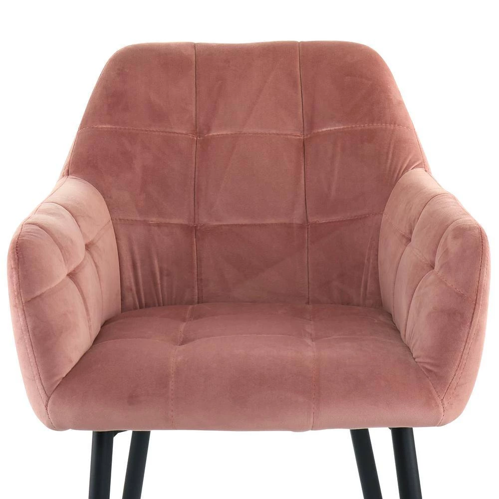2-Piece Pink Velvet Tufted Chair with Black Metal Legs by Elama 6 2-Piece Pink Velvet Tufted Chair with Black Metal Legs by Elama - Image 6