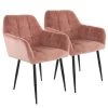 2-Piece Pink Velvet Tufted Chair with Black Metal Legs by Elama