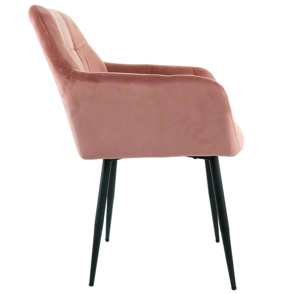 2-Piece Pink Velvet Tufted Chair with Black Metal Legs by Elama 2 2-Piece Pink Velvet Tufted Chair with Black Metal Legs by Elama - Image 2
