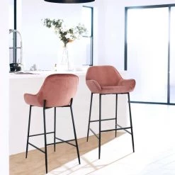 40 In. Pink Velvet Low Back Bar Stool with Black Chairs (Set of 2) by Elama -Elama Sales Store pink elama bar stools 985116779m 31 1000