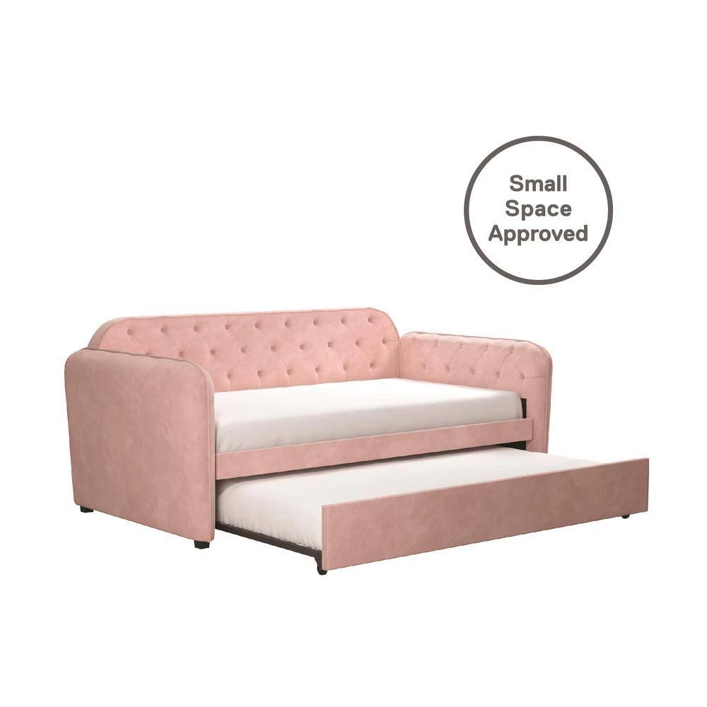 Tallulah Tufted Pink Velvet Daybed and Trundle by Novogratz 9 Tallulah Tufted Pink Velvet Daybed and Trundle by Novogratz - Image 9