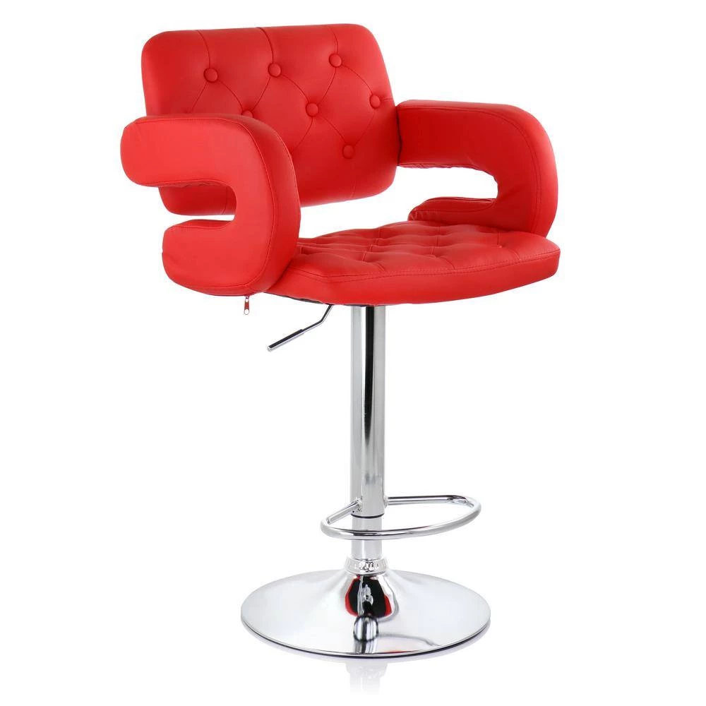 35 in. Red and Chrome High Back Faux Leather Tufted Bar Stool with Adjustable Height by Elama 2 35 in. Red and Chrome High Back Faux Leather Tufted Bar Stool with Adjustable Height by Elama - Image 2