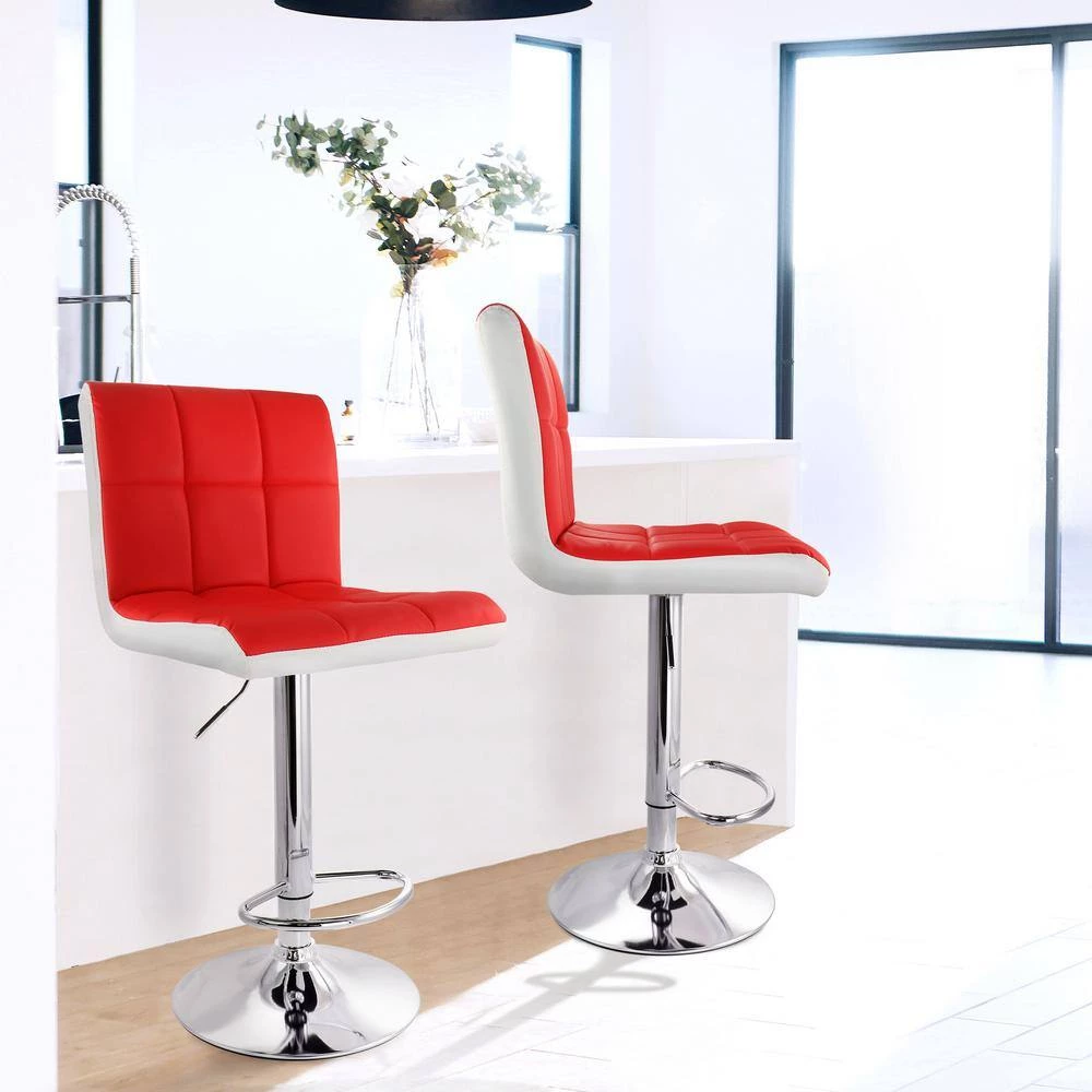 24 in. Red High Back Tufted Faux Leather Adjustable Bar Stool with Chrome Base (Set of 2) by Elama 3 24 in. Red High Back Tufted Faux Leather Adjustable Bar Stool with Chrome Base (Set of 2) by Elama - Image 3