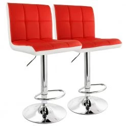 24 in. Red High Back Tufted Faux Leather Adjustable Bar Stool with Chrome Base (Set of 2) by Elama
