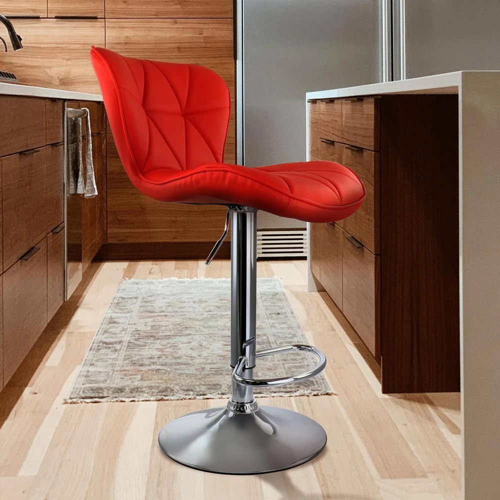 2-Piece Diamond Tufted Faux Leather Adjustable 35 in. Bar Stool in Red with Chrome Base by Elama 10 2-Piece Diamond Tufted Faux Leather Adjustable 35 in. Bar Stool in Red with Chrome Base by Elama - Image 10