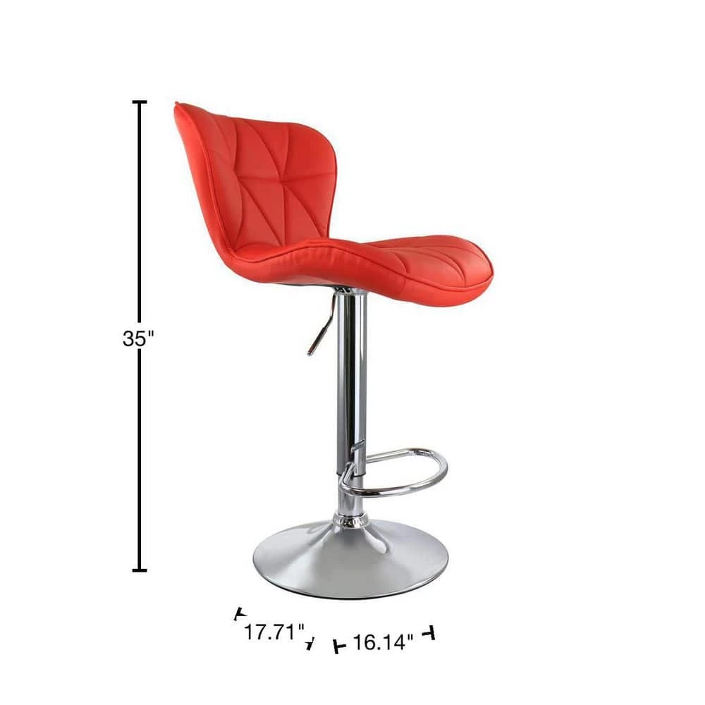 2-Piece Diamond Tufted Faux Leather Adjustable 35 in. Bar Stool in Red with Chrome Base by Elama 3 2-Piece Diamond Tufted Faux Leather Adjustable 35 in. Bar Stool in Red with Chrome Base by Elama - Image 3