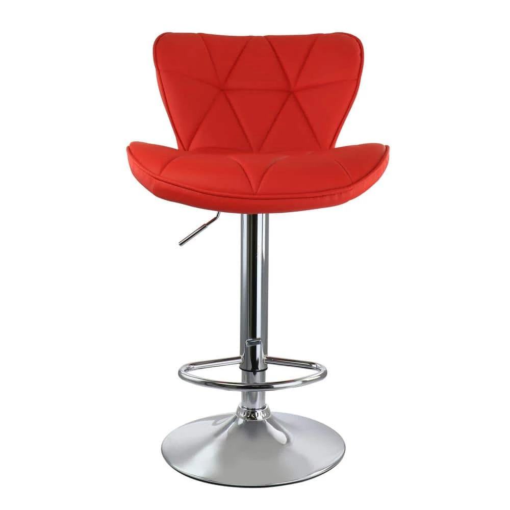2-Piece Diamond Tufted Faux Leather Adjustable 35 in. Bar Stool in Red with Chrome Base by Elama 4 2-Piece Diamond Tufted Faux Leather Adjustable 35 in. Bar Stool in Red with Chrome Base by Elama - Image 4