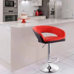 Adjustable Faux Leather 32 in. Red and Black Open Low Back Metal Bar Stool by Elama -Elama Sales Store red elama bar stools 985116711m 31 1000