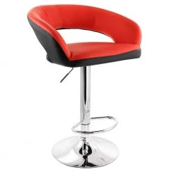 Adjustable Faux Leather 36 in Low Back Metal Bar Stool in Red and Black with Chrome Base by Elama