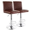 24 in. Cherry High Back Tufted Faux Leather Adjustable Bar Stool with Chrome Base (Set of 2) by Elama