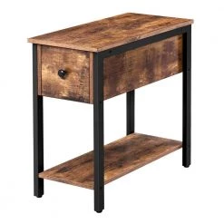 23.6 in. W Rustic Brown and Black Rectangle Wood End Table with 1-Drawer by Cubilan