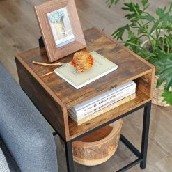15.7 in. W Rustic Brown Rectangle Wood End Table by Cubilan -Elama Sales Store rustic brown cubilan end side tables b07tynb8l5 44 1000