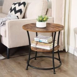 21.7 in. W Rustic Brown Round Wood End Table by Cubilan -Elama Sales Store rustic brown cubilan end side tables b07xxp5s3t c3 1000