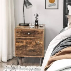 17.7 in. W Rustic Brown Rectangle Wood End Table by Cubilan -Elama Sales Store rustic brown cubilan end side tables b08fyfx2s8 4f 1000