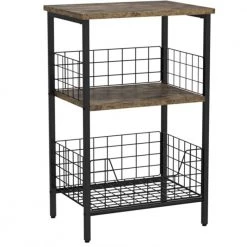 15.75 in. W Rustic Brown Rectangle Wood End Table with 3-Shelves by Cubilan