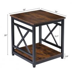 18 in. W Rustic Brown Square Wood End Table with 2-Shelves by Cubilan -Elama Sales Store rustic brown cubilan end side tables b08s49y41x 1f 1000