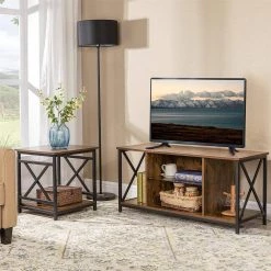 18 in. W Rustic Brown Square Wood End Table with 2-Shelves by Cubilan -Elama Sales Store rustic brown cubilan end side tables b08s49y41x 31 1000
