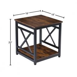 18 in. W Rustic Brown Square Wood End Table with 2-Shelves by Cubilan -Elama Sales Store rustic brown cubilan end side tables b08s49y41x 40 1000