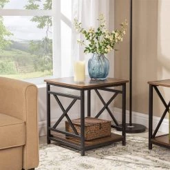 18 in. W Rustic Brown Square Wood End Table with 2-Shelves by Cubilan -Elama Sales Store rustic brown cubilan end side tables b08s49y41x c3 1000
