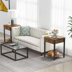 15.8 in. W Rustic Brown Square Wood End Table with 1-Drawer by Cubilan -Elama Sales Store rustic brown cubilan end side tables b08yz3tzgs 44 1000