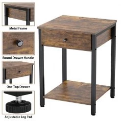 15.8 in. W Rustic Brown Square Wood End Table with 1-Drawer by Cubilan -Elama Sales Store rustic brown cubilan end side tables b08yz3tzgs c3 1000