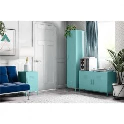 Cache Mint 2-Door Metal Locker Storage Cabinet by Novogratz 12 Cache Mint 2-Door Metal Locker Storage Cabinet by Novogratz -Elama Sales Store spearmint novogratz accent cabinets 3384811com 1f 1000