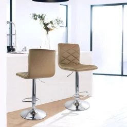 47 in. Tan Faux Leather High Back Adjustable Bar Stool with Chrome Base (Set of 2) by Elama 5 47 in. Tan Faux Leather High Back Adjustable Bar Stool with Chrome Base (Set of 2) by Elama -Elama Sales Store tan elama bar stools 985116782m 31 1000