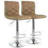 47 in. Tan Faux Leather High Back Adjustable Bar Stool with Chrome Base (Set of 2) by Elama