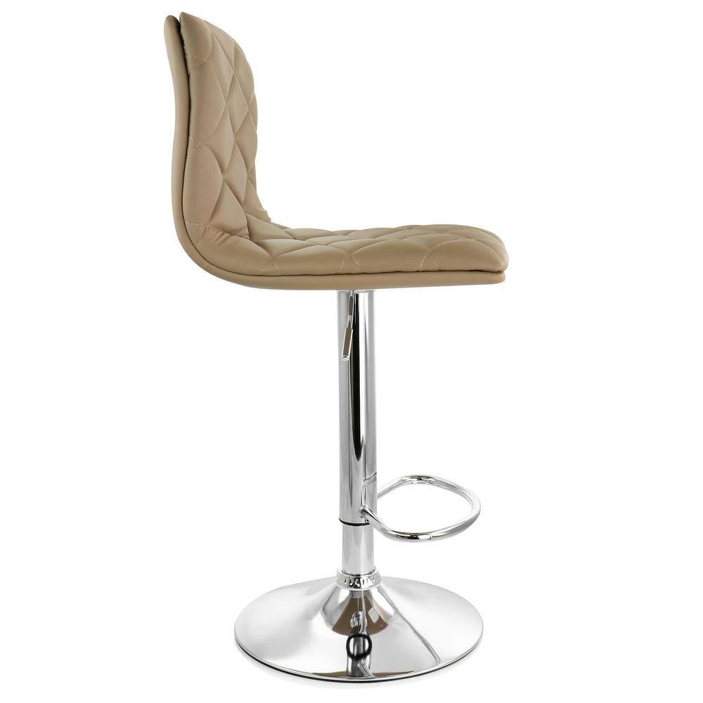 47 in. Tan Faux Leather High Back Adjustable Bar Stool with Chrome Base (Set of 2) by Elama 2 47 in. Tan Faux Leather High Back Adjustable Bar Stool with Chrome Base (Set of 2) by Elama - Image 2