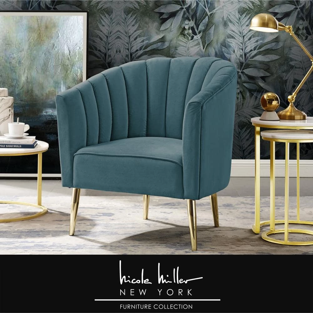 Tibii Teal/Gold Velvet Accent Chair with Upholstered Barrel Chair by Nicole Miller 1 Tibii Teal/Gold Velvet Accent Chair with Upholstered Barrel Chair by Nicole Miller