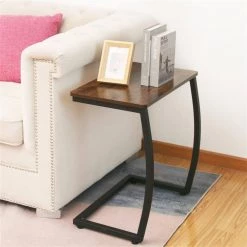 20.4 in. Walnut C-Shaped Wood End Table by Cubilan -Elama Sales Store walnut cubilan c tables b08pl7qt2z 4f 1000