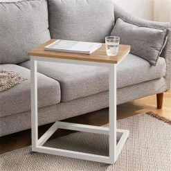 21.8 in. Walnut C-Shaped Wood End Table by Cubilan -Elama Sales Store walnut cubilan end side tables b08f9qmjxy c3 1000