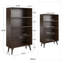 Brittany 54.75 in. Walnut 4-Shelf Standard Bookcase by Novogratz 13 Brittany 54.75 in. Walnut 4-Shelf Standard Bookcase by Novogratz -Elama Sales Store walnut novogratz bookcases bookshelves 1686801com 1f 1000