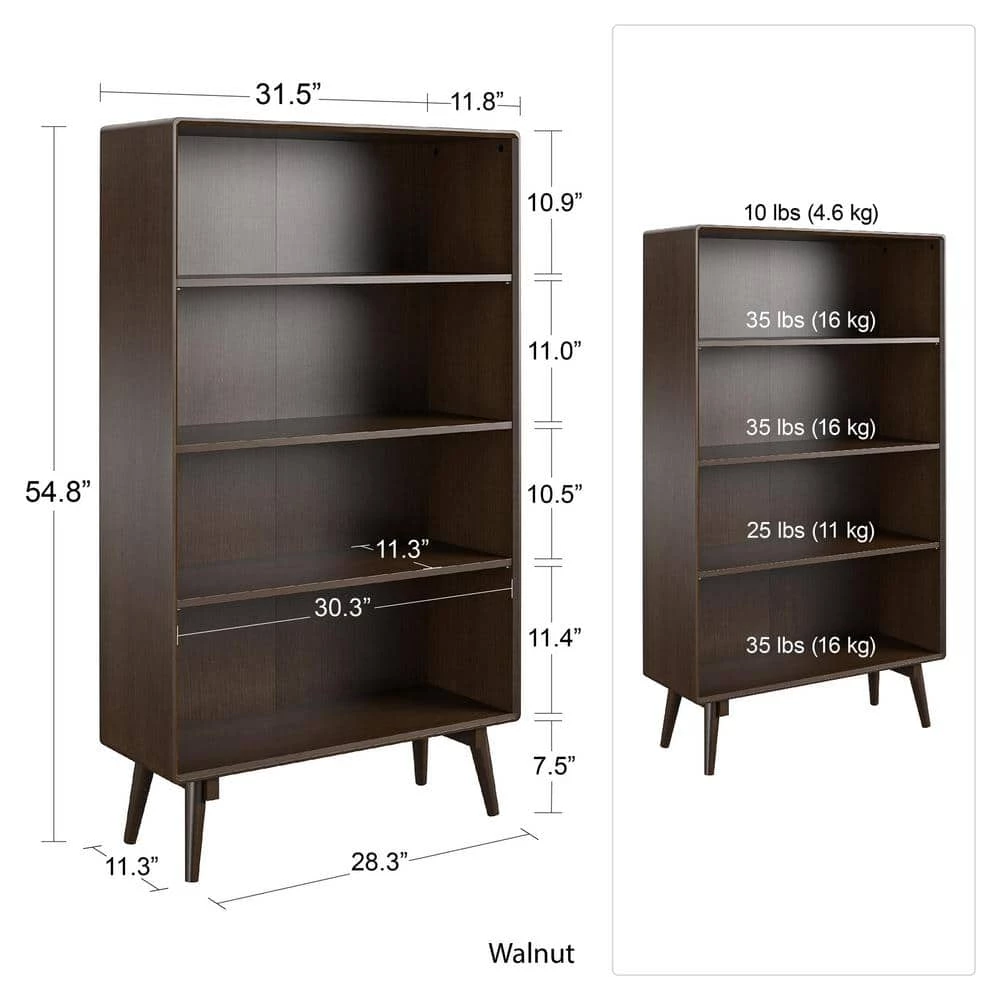 Brittany 54.75 in. Walnut 4-Shelf Standard Bookcase by Novogratz 6 Brittany 54.75 in. Walnut 4-Shelf Standard Bookcase by Novogratz - Image 6