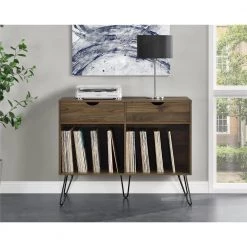 Concord Walnut Turntable Stand with Drawers by Novogratz -Elama Sales Store walnut novogratz media storage 1323222com 31 1000