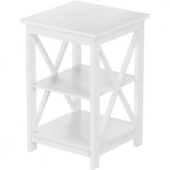 15 in. W White Rectangle Wood End Table with 3-Shelves by Cubilan