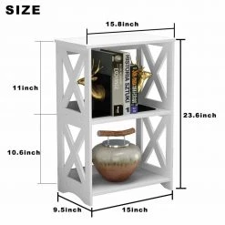 15 in. W White Rectangle Wood End Table with 3-Shelves by Cubilan -Elama Sales Store white cubilan end side tables b07d321981 c3 1000