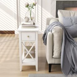 23.5 in. W White Rectangle Wood End Table with 1-Drawer by Cubilan -Elama Sales Store white cubilan end side tables b07s2qqxh4 1f 1000