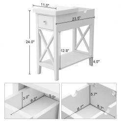 23.5 in. W White Rectangle Wood End Table with 1-Drawer by Cubilan -Elama Sales Store white cubilan end side tables b07s2qqxh4 4f 1000