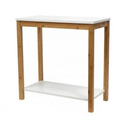 23.62 in. White Rectangular Wood Side Table End Table with 2-Tier Storage Shelves by Cubilan