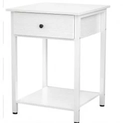 15.8 in. W White Square Wood End Table with 1-Drawer by Cubilan