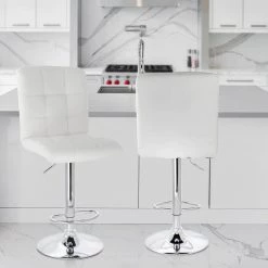 38 in White and Chrome High Back Tufted Faux Leather Bar Stool with Adjustable Height (Set of 2) by Elama 5 38 in White and Chrome High Back Tufted Faux Leather Bar Stool with Adjustable Height (Set of 2) by Elama -Elama Sales Store white elama bar stools 985115024m 31 1000