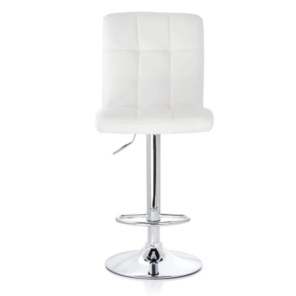 38 in White and Chrome High Back Tufted Faux Leather Bar Stool with Adjustable Height (Set of 2) by Elama 1 38 in White and Chrome High Back Tufted Faux Leather Bar Stool with Adjustable Height (Set of 2) by Elama