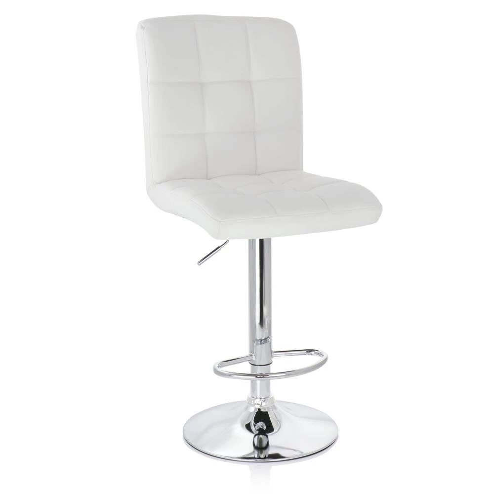 38 in White and Chrome High Back Tufted Faux Leather Bar Stool with Adjustable Height (Set of 2) by Elama 2 38 in White and Chrome High Back Tufted Faux Leather Bar Stool with Adjustable Height (Set of 2) by Elama - Image 2