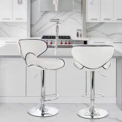 35 in White and Chrome Curved Back Faux Leather Bar Stool with Adjustable Height (Set of 2) by Elama -Elama Sales Store white elama bar stools 985115030m 31 1000
