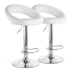 Elama Sales Store 25 2-Piece Retro Adjustable 38.6 in. Faux Leather Bar Stool in White with Chrome Base by Elama