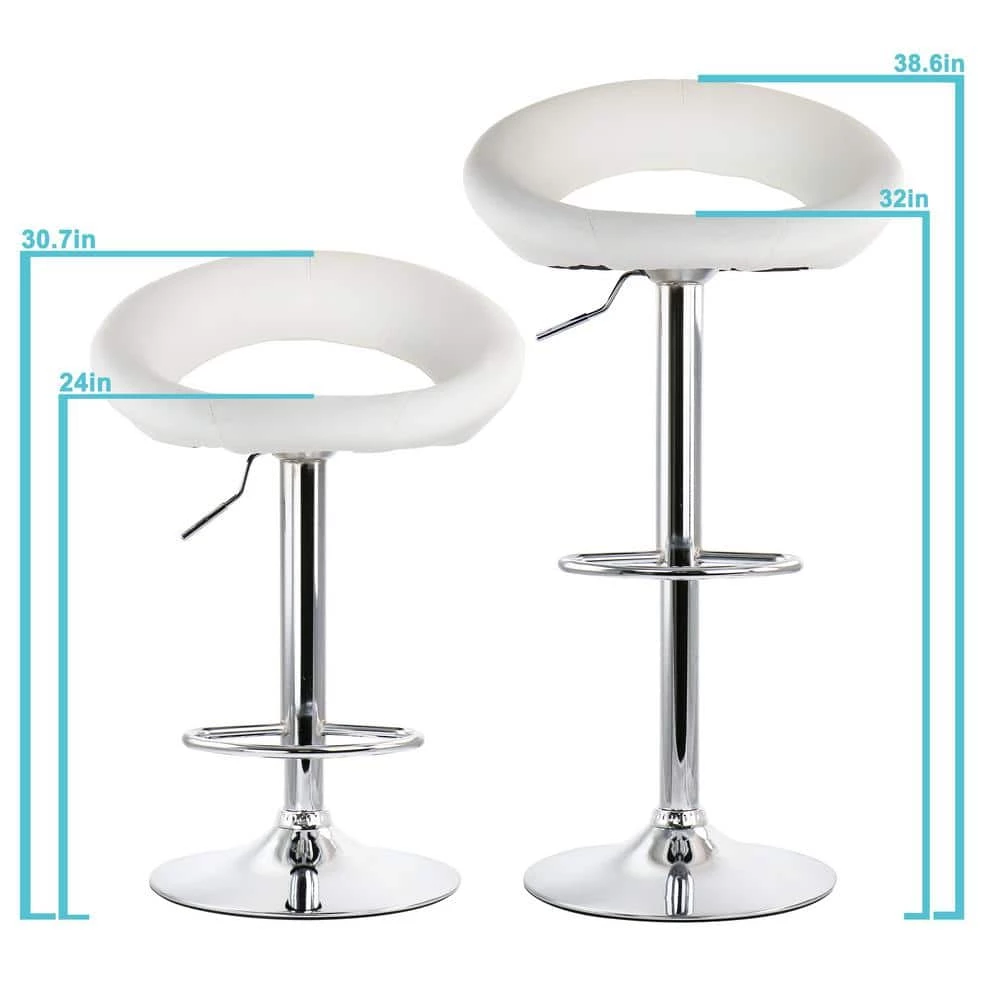 2-Piece Retro Adjustable 38.6 in. Faux Leather Bar Stool in White with Chrome Base by Elama 4 2-Piece Retro Adjustable 38.6 in. Faux Leather Bar Stool in White with Chrome Base by Elama - Image 4